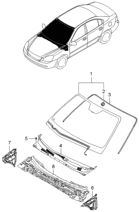 2006 Kia Optima Windshield Glass Assembly Diagram for 861102G310