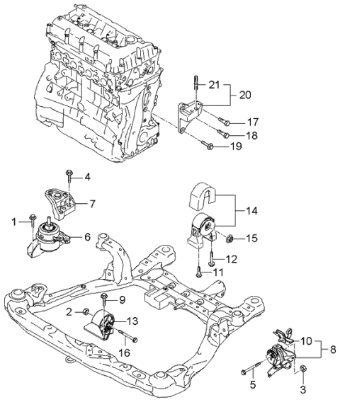 2006 Kia Optima Front Roll Stopper Bracket Assembly Diagram for 219102G100