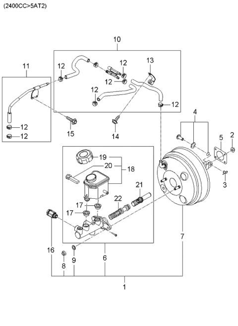 2006 Kia Optima Brake Master Cylinder & Vacuum Hose Diagram 4