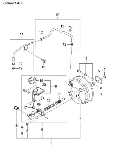 2006 Kia Optima Brake Master Cylinder & Vacuum Hose Diagram 1