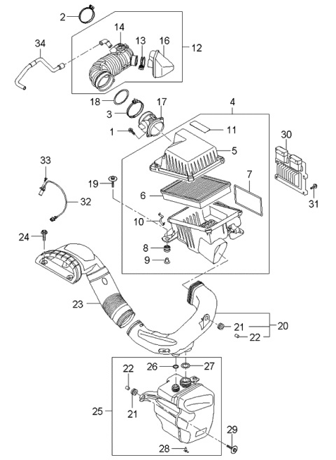 2006 Kia Optima Air Cleaner & ECU Diagram 1