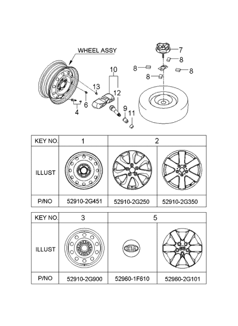 2006 Kia Optima Wheel Hub Cap Assembly Diagram for 529602G101