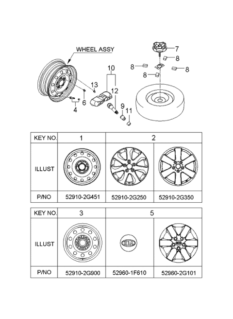 2006 Kia Optima Wheel & Cap Diagram