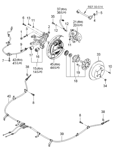 2006 Kia Optima Rear Wheel Hub & Wheel Brake Diagram 1