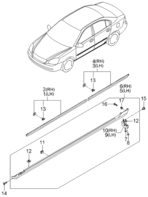 2006 Kia Optima Moulding-Waist Line Diagram