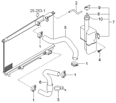 2001 Kia Optima Radiator Hose & Reservoir Diagram 2