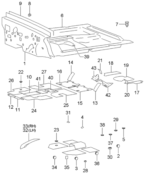 2002 Kia Optima Isolation Pad & Floor Covering Diagram 1