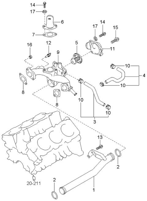 2004 Kia Optima Coolant Hose & Pipe Diagram 3