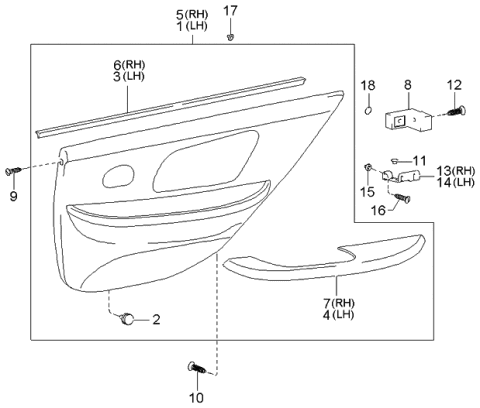 2005 Kia Optima Panel Complete-Rear Door Trim Diagram for 833013C021TA