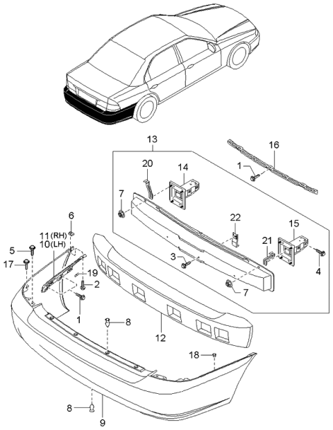 2004 Kia Optima Stay-Rear Bumper RH Diagram for 866423C000