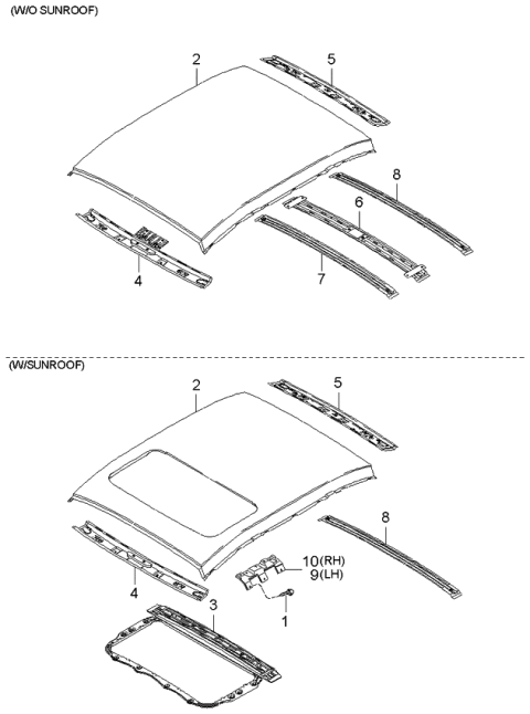 2004 Kia Optima Rail-Roof Center Diagram for 6716238000