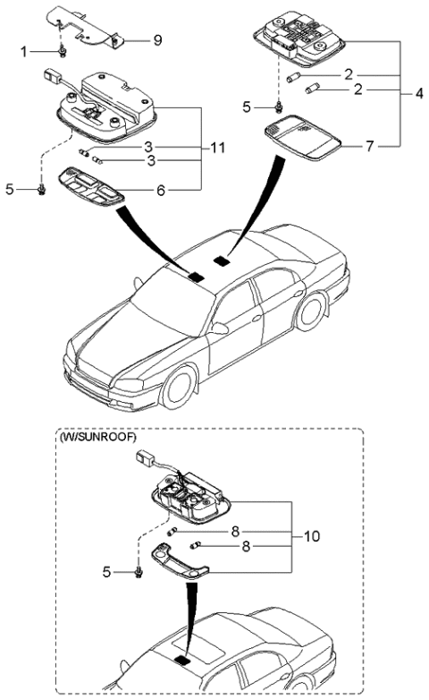 2001 Kia Optima Lamp Assembly-OVERHEADEAD Console Diagram for 9282038500BT