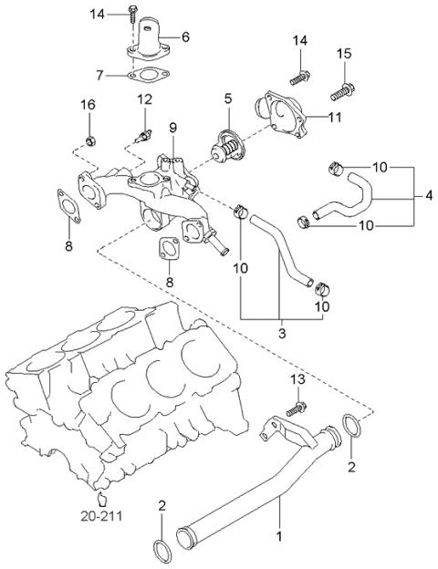 2002 Kia Optima Coolant Hose & Pipe Diagram 2