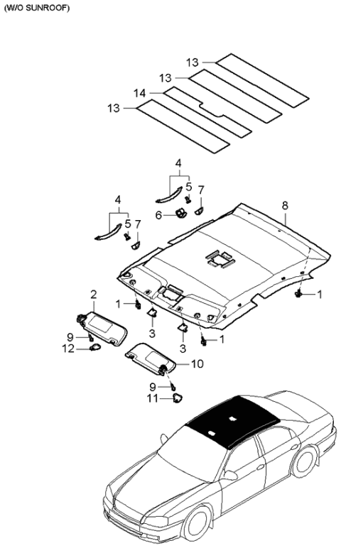 2002 Kia Optima Sunvisor Assembly Right Diagram for 852023C400BT