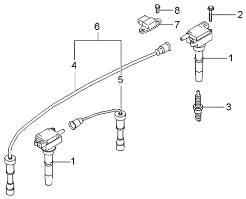 2000 Kia Optima Spark Plug Cable Set Diagram for 2750138B00