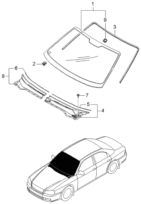 2005 Kia Optima Windshield Glass Diagram