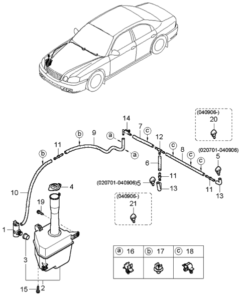 2001 Kia Optima Windshield Washer Reservoir Assembly Diagram for 9862038000