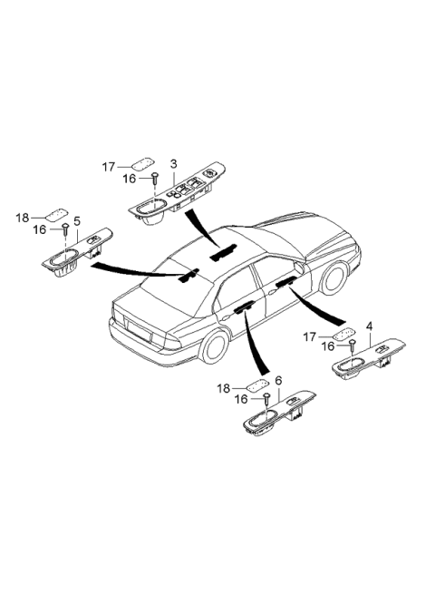 2003 Kia Optima Power Window Sub Switch Assembly, Left Diagram for 935803C000BT