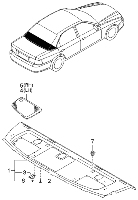 2000 Kia Optima Rear Package Tray Diagram 1