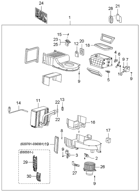 2002 Kia Optima Heater System-Evaporator & Blower Unit Diagram 1