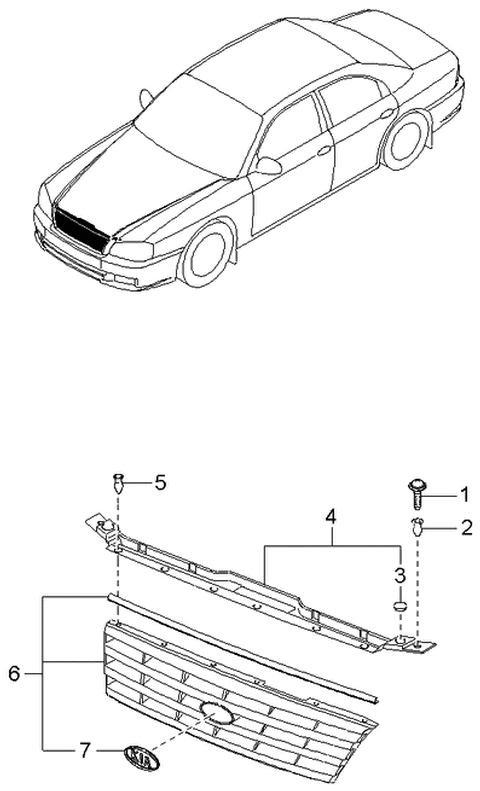 2003 Kia Optima Radiator Grille Assembly Diagram for 863503C010