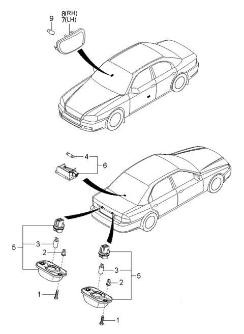 2005 Kia Optima License Plate & Interior Lamp Diagram