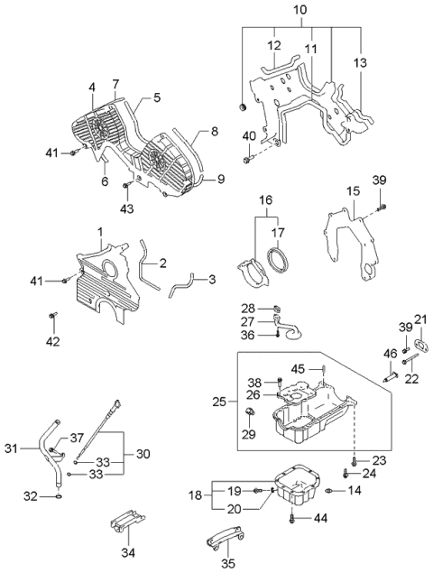 2001 Kia Optima Belt Cover & Oil Pan Diagram 3