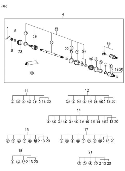 2003 Kia Optima Shaft Assembly-Drive, RH Diagram for 495003C451