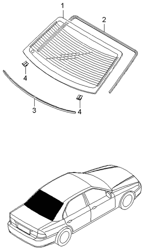 2003 Kia Optima Rear Window Glass & Moulding Diagram