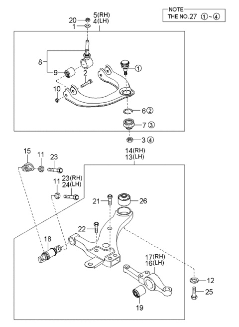 2001 Kia Optima Arm Assembly-Front Upper RH Diagram for 5442038600