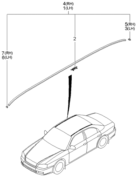 2000 Kia Optima Roof Garnish & Rear Spoiler Diagram