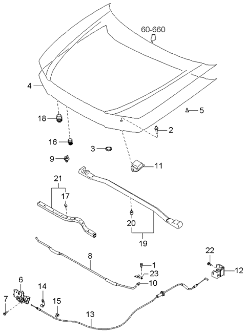 2003 Kia Optima Hood Trim Diagram 1