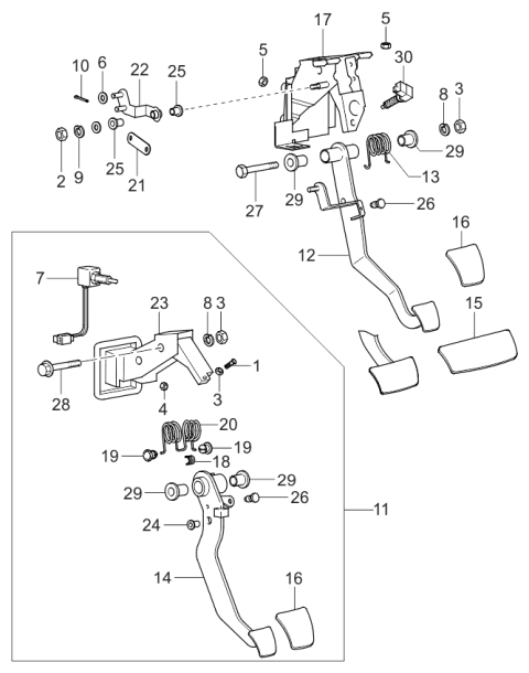 2004 Kia Optima Clutch & Brake Pedal Diagram