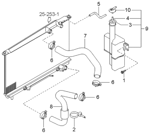 2004 Kia Optima Gasket-Radiator Reservoir Diagram for 2544222000