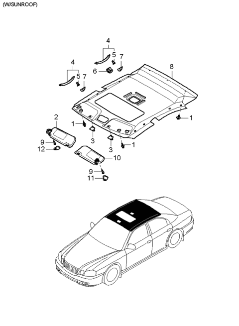 2003 Kia Optima Sunvisor & Head Lining Diagram 3