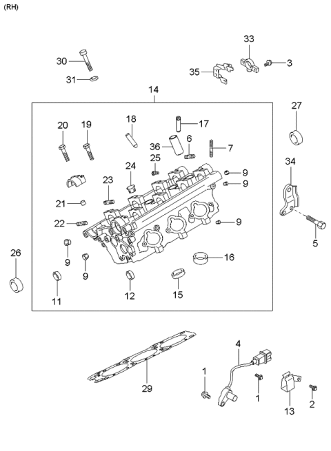 2004 Kia Optima Head Assembly-Cylinder Diagram for 2210037205
