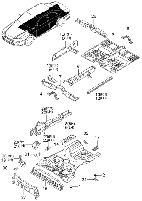 2002 Kia Optima Panel-Center Floor Diagram for 651113C100