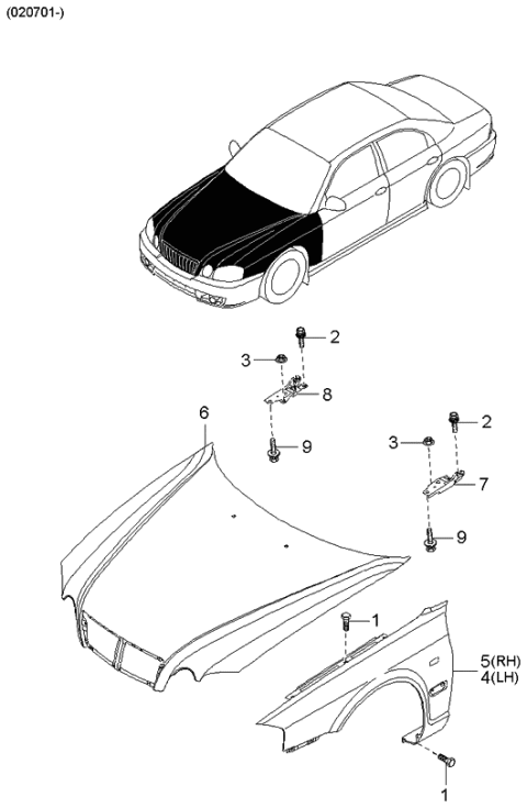 2000 Kia Optima Fender & Hood Panel Diagram 2