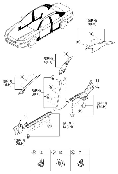 2003 Kia Optima Interior Side Trim Diagram