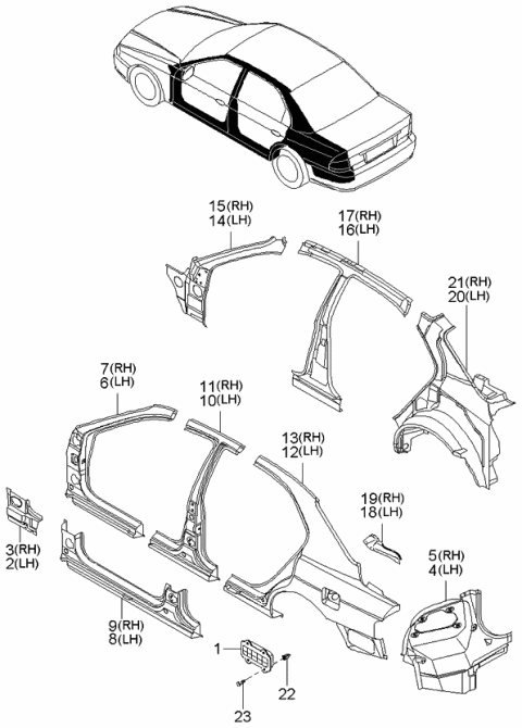 2003 Kia Optima Side Body Panel Diagram