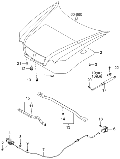 2002 Kia Optima Handle Assembly-Hood GRY Diagram for 811803C000GJ