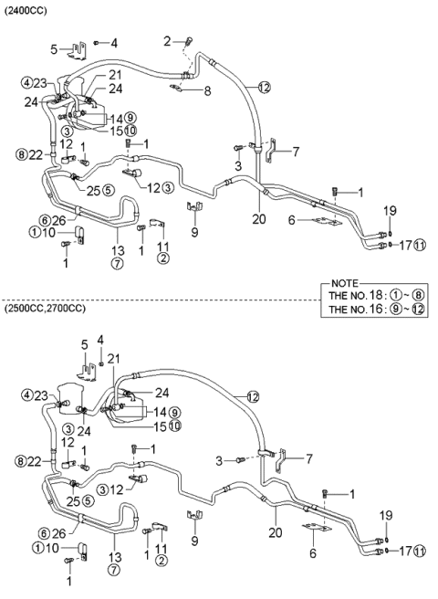 2004 Kia Optima Power Steering Hose & Bracket Diagram