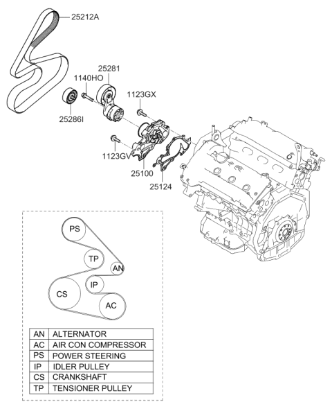 2007 Kia Optima Tensioner Assembly Diagram for 252813E000