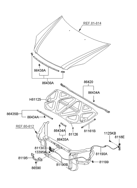 2006 Kia Optima Strip Assembly-Hood Seal Diagram for 864452G000