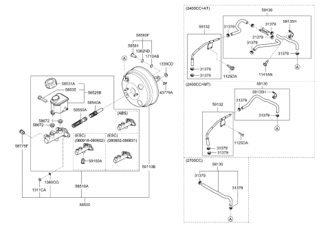 2008 Kia Optima Brake Master Cylinder & Vacuum Hose Diagram