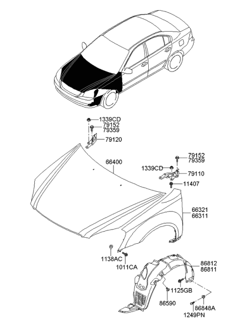 2006 Kia Optima Hinge Assembly-Hood RH Diagram for 791202G000