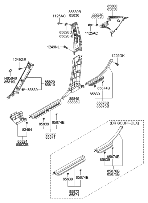 2006 Kia Optima Trim Assembly-Rear Door SCUFF Diagram for 858852G300S8