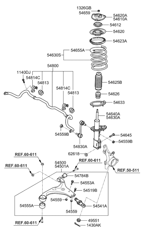 2006 Kia Optima Arm Complete-Front Lower Diagram for 545002G501