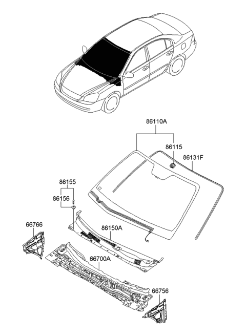 2006 Kia Optima Glass-Windshield & Panel-Cowl Complete Diagram