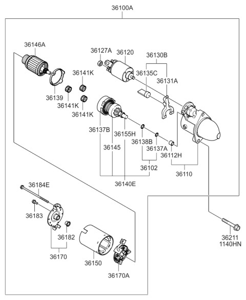 2008 Kia Optima Brush Holder Assembly Diagram for 3615925010